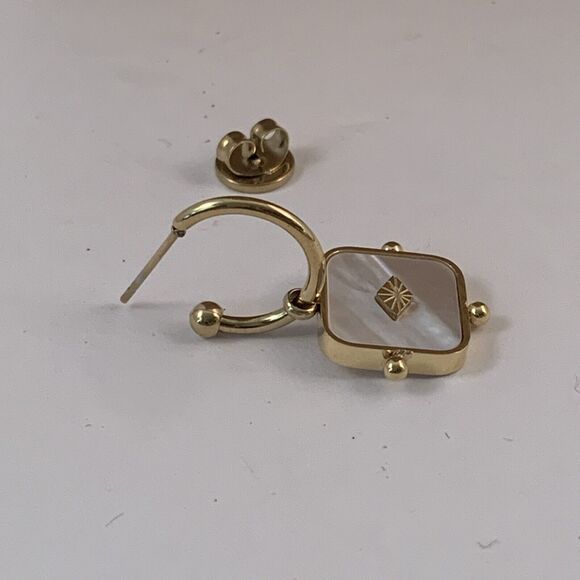 Trades By Haim Shahar Gold plated hoop earrings with Mother of Pearl NEW Spain - Picture 4 of 4